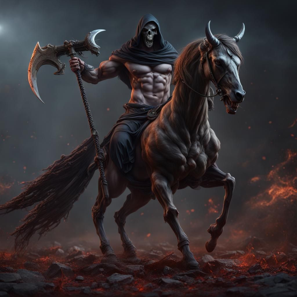 Hyperrealistic Muscular Evil Reaper Centaur in 8K