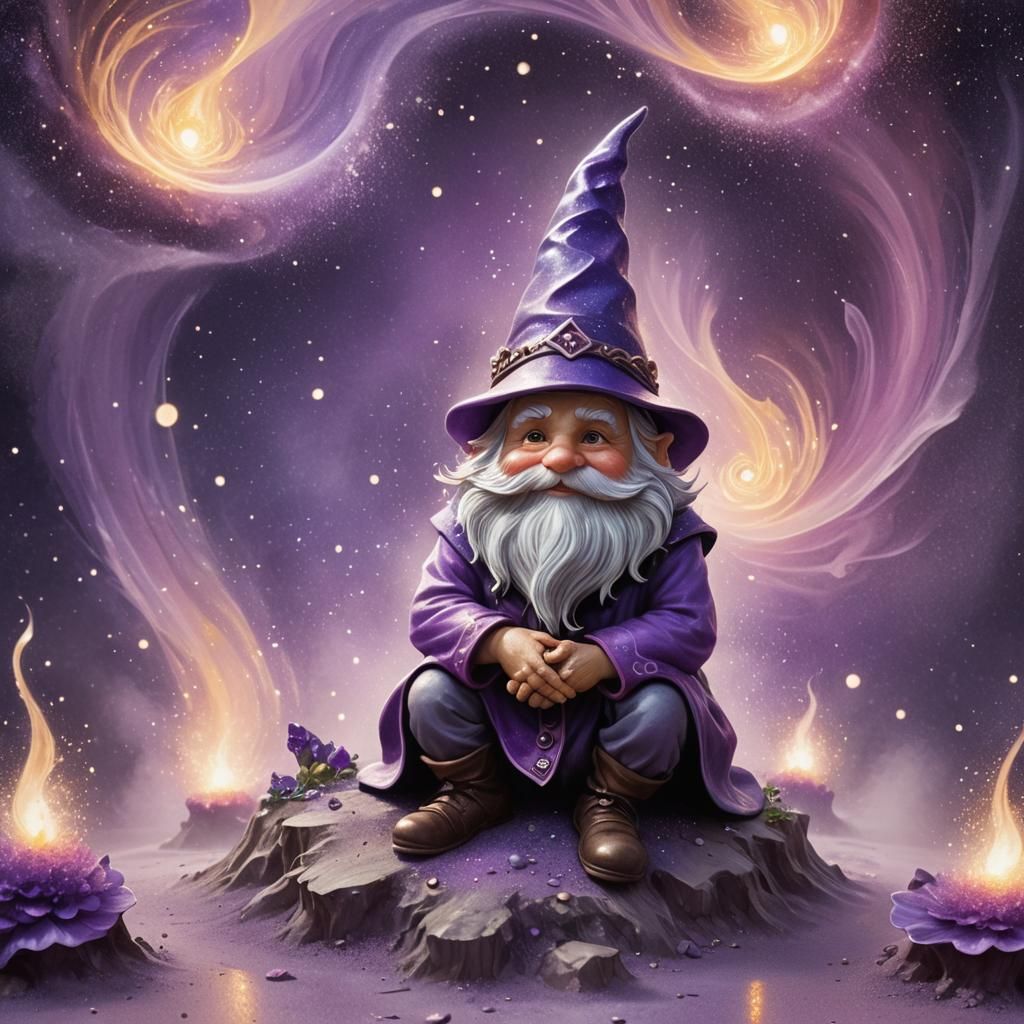 Gnome in Purple Vortex: Fantasy Realism Illustration