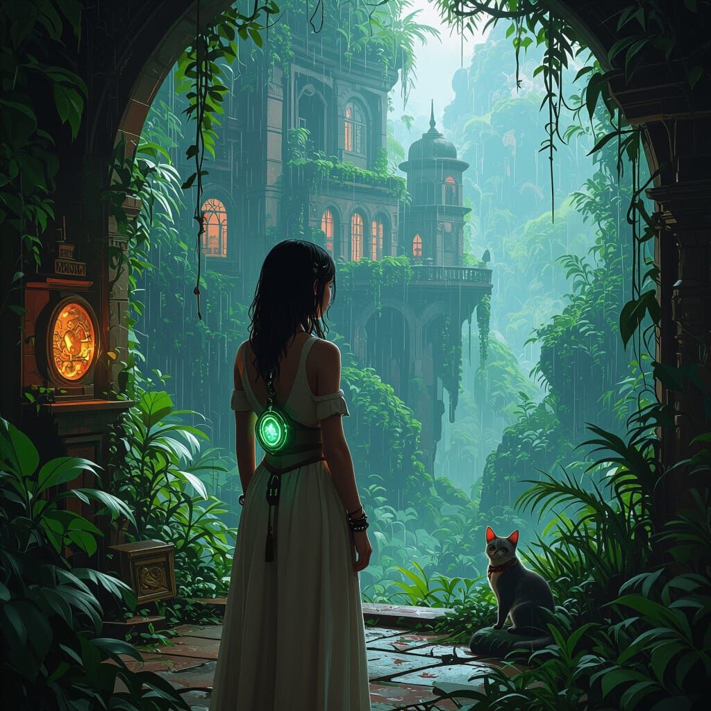 Mystical Rainforest Mansion with Ancient Relics