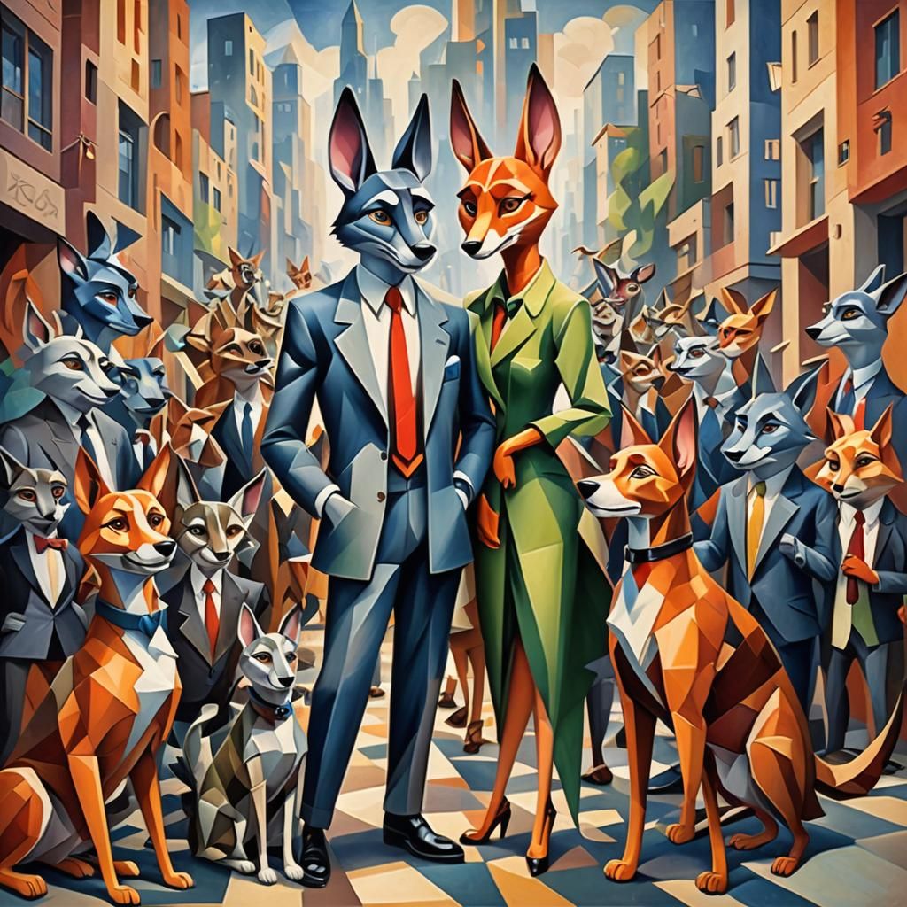 Zootopia with Dogs in Abstract Cubism Style