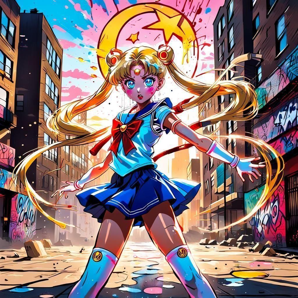 Sailor Moon Graffiti Art in Street Style