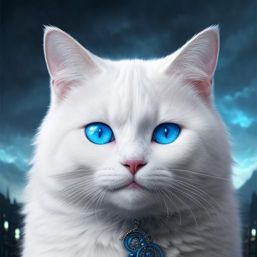 Blue-Eyed White Cat: Digital Matte Painting