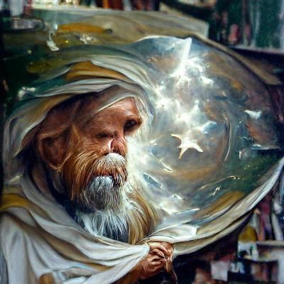 Wise Old Trinitas Bringing Light as Oil Painting