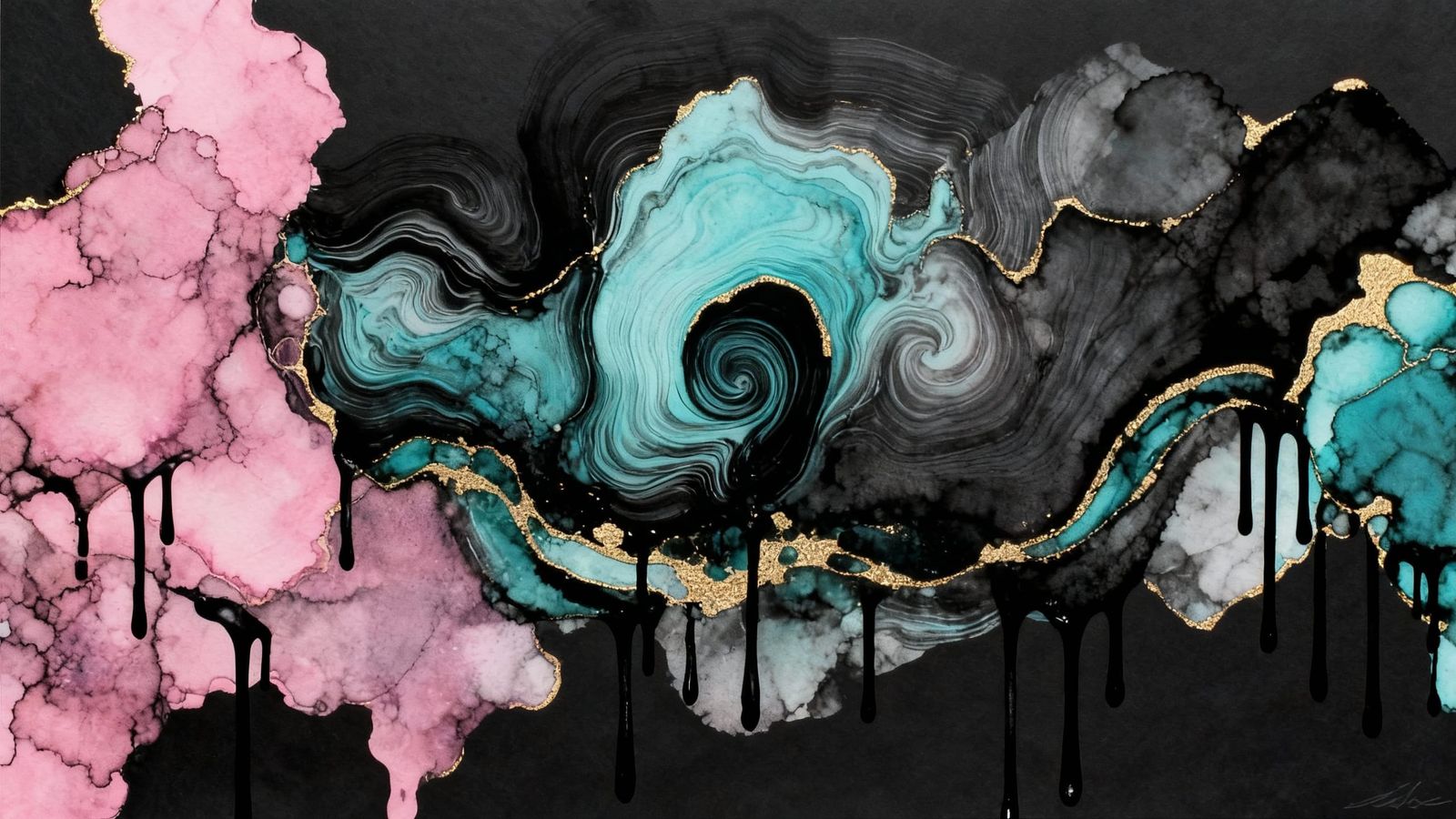 Alcohol Ink Marbling Art with Mauve, Pink, and Aquamarine