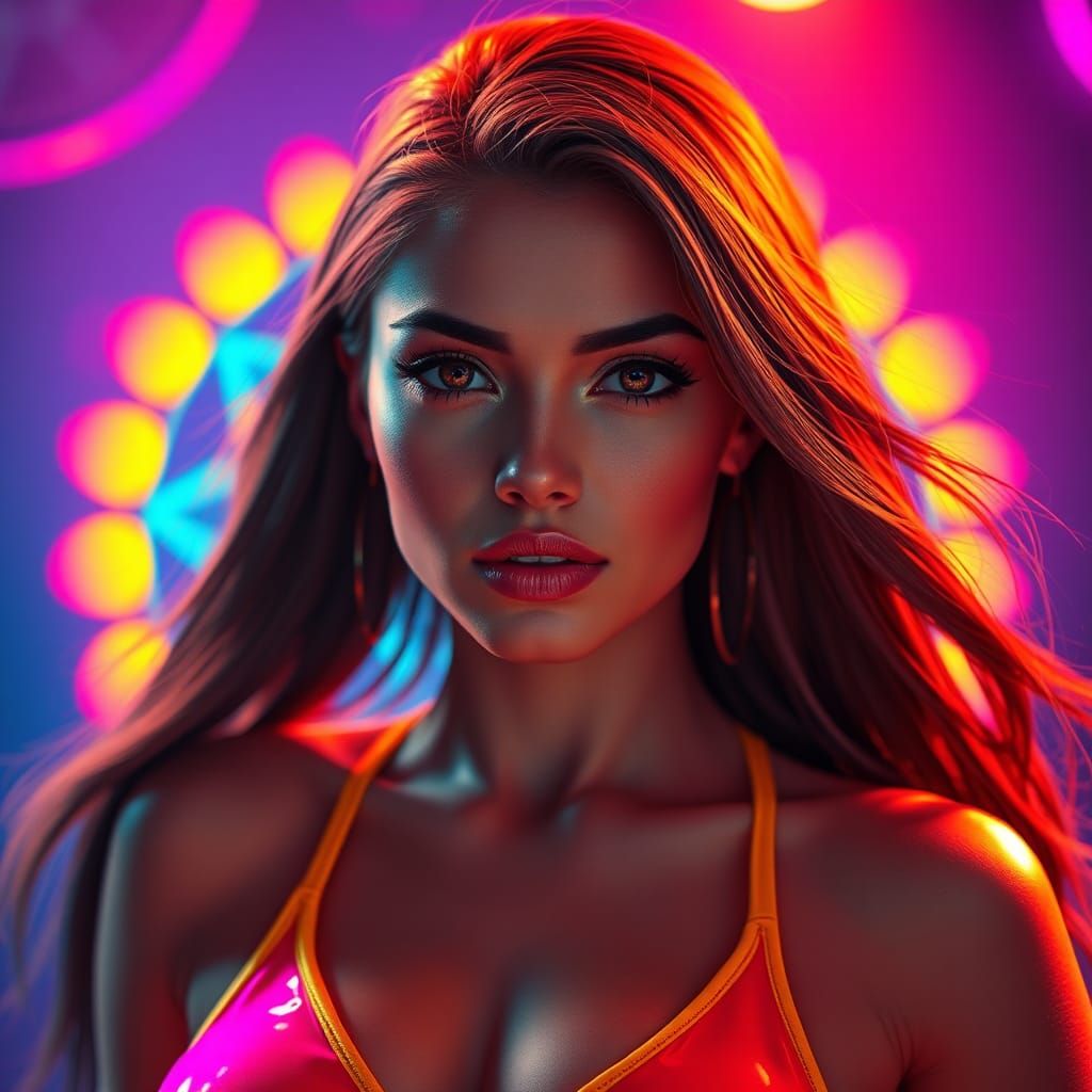 Neon Club Queen: Hyper-Realistic Art Nouveau Portrait