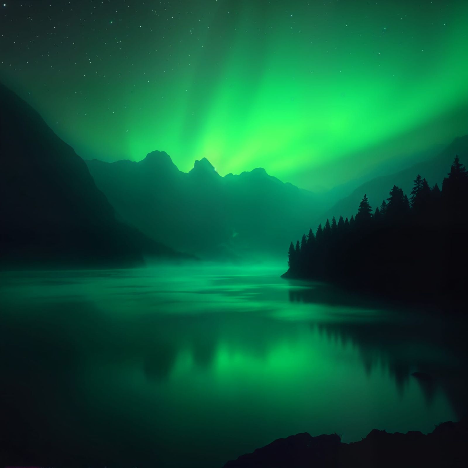 Magical Synthwave Lake Under Starry Night