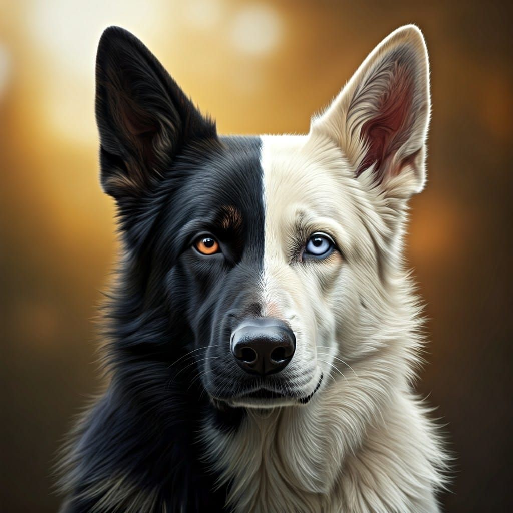 Realistic German Shepherd Dog with Split Face in Candid Mome...
