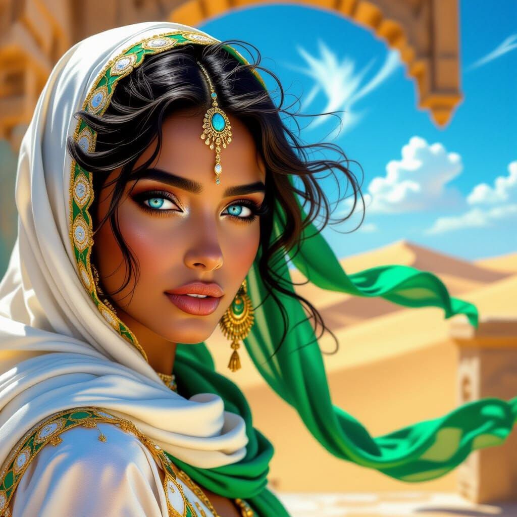 Striking Portrait of a Nomad Princess: Oil Painting
