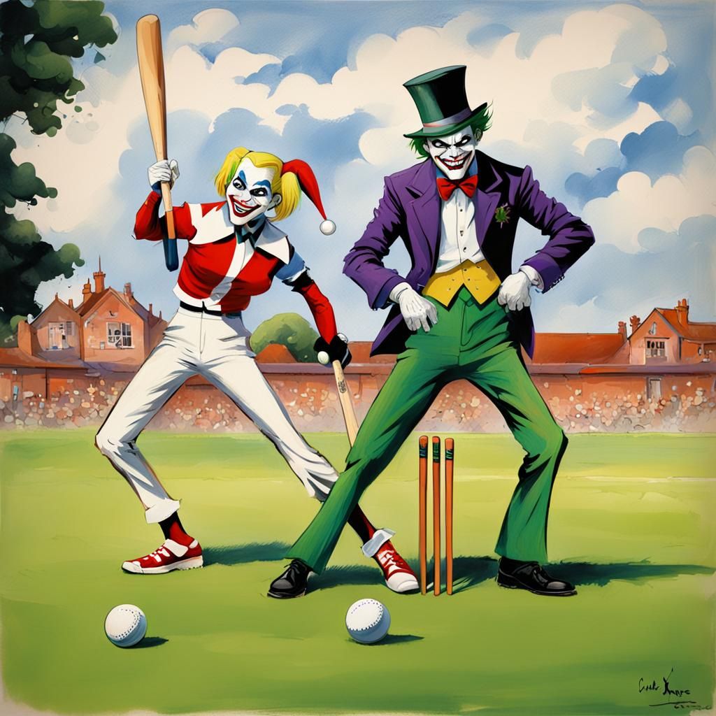 Harley Quinn and Joker Play Cricket, Cartoon Style