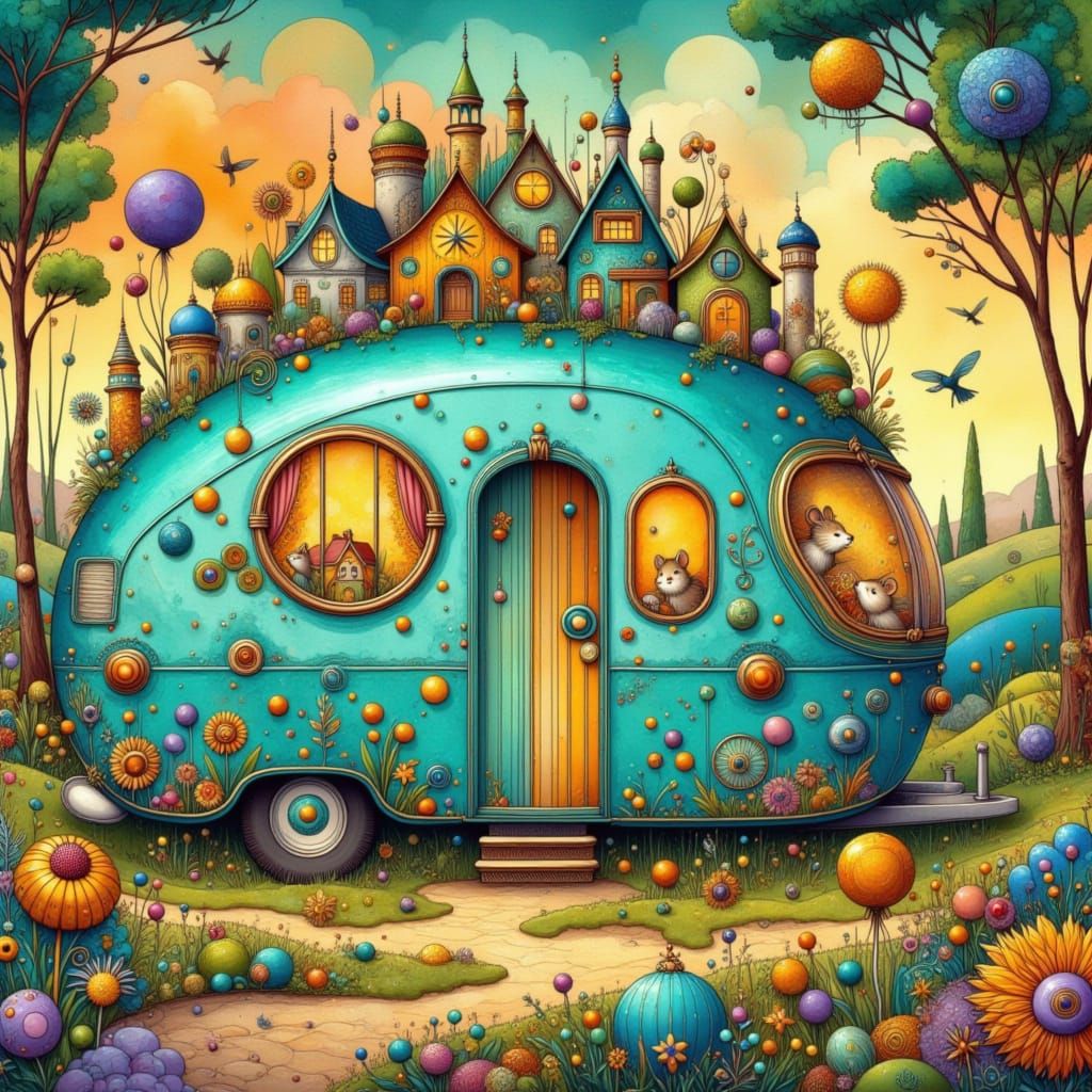 Enchanting Vintage Motorhome with Miniature Town