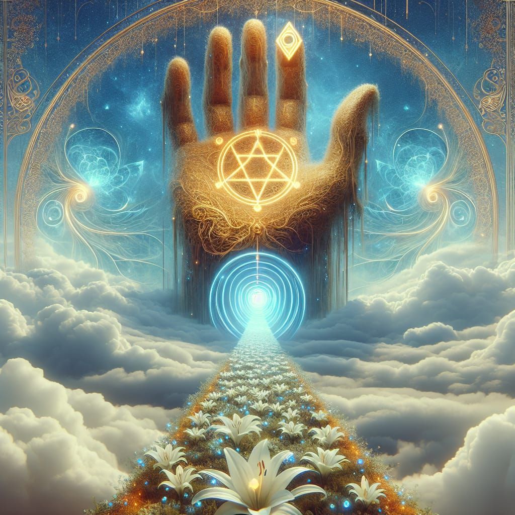 Surreal Hand Holding Pentacle Over Ocean