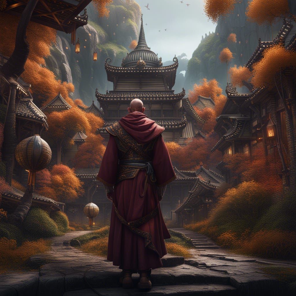 Detailed Monk in Fantasy Concept Art Style