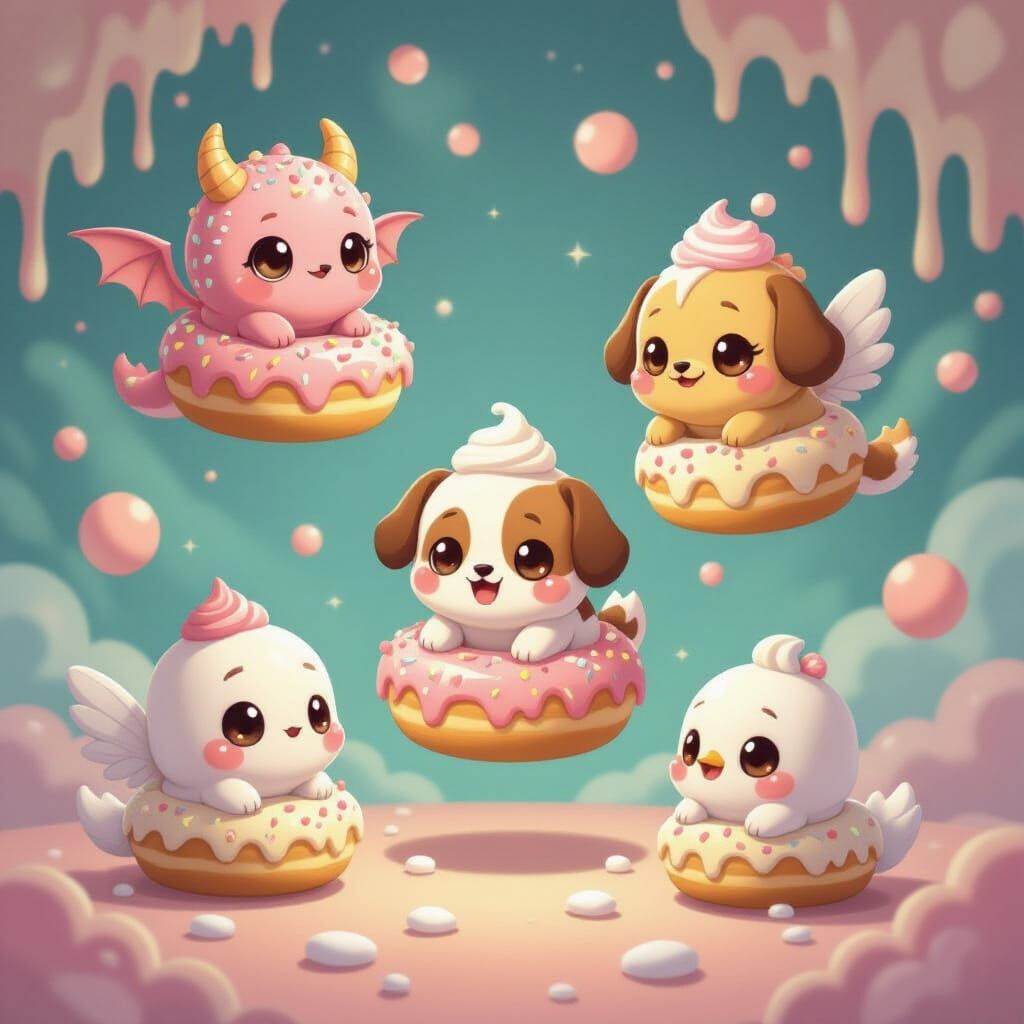 Hyperrealistic Chibi Dessert Creatures in Candyland Style
