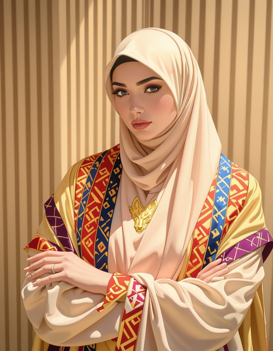 Hyperrealistic Portrait of Woman in Purple Abaya