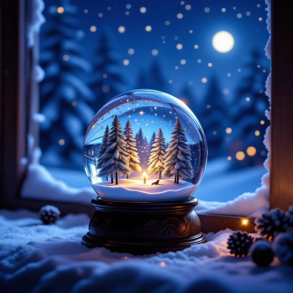 Dreamy Snow Globe Forest Under Starry Night