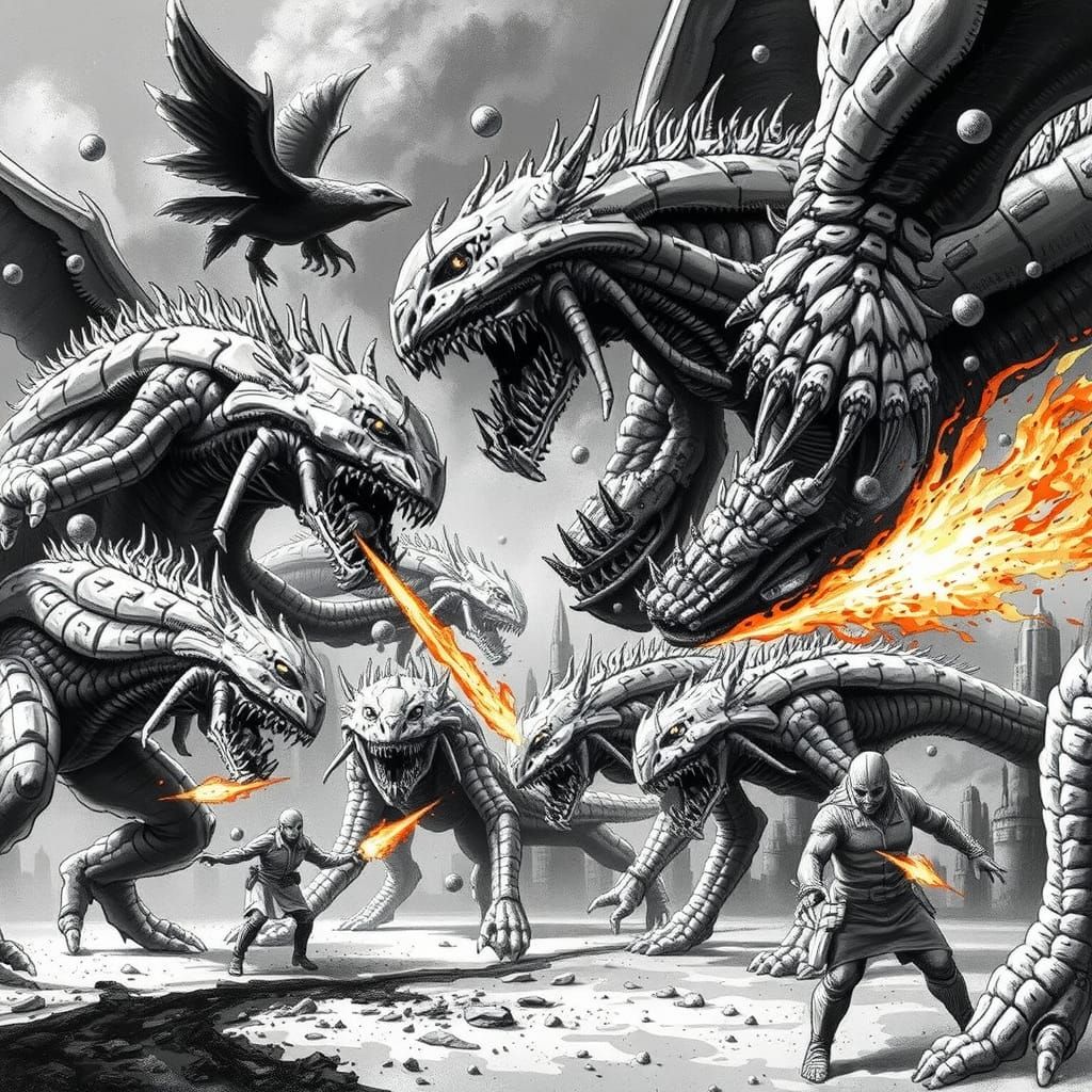 Epic battle of mech monsters.