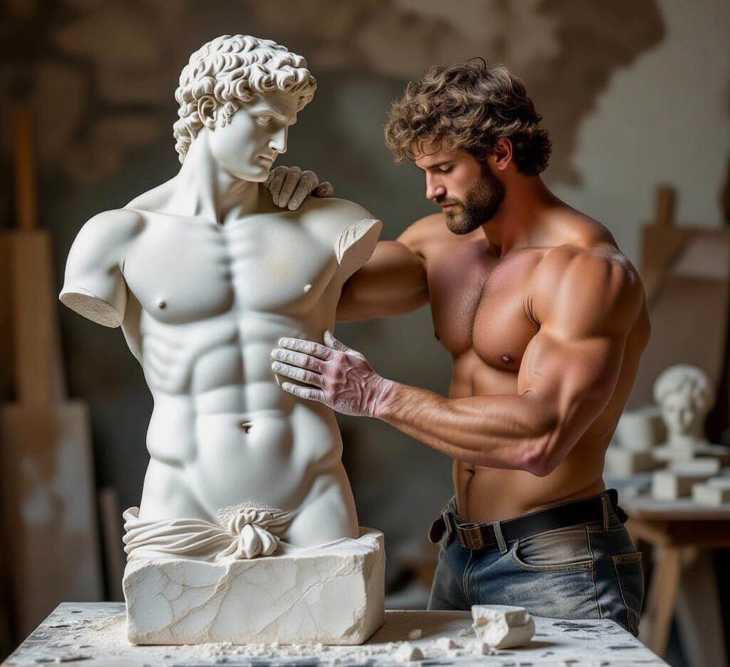 1900s Sculptor Chisels Marble Statue in Hyper-Realistic Styl...