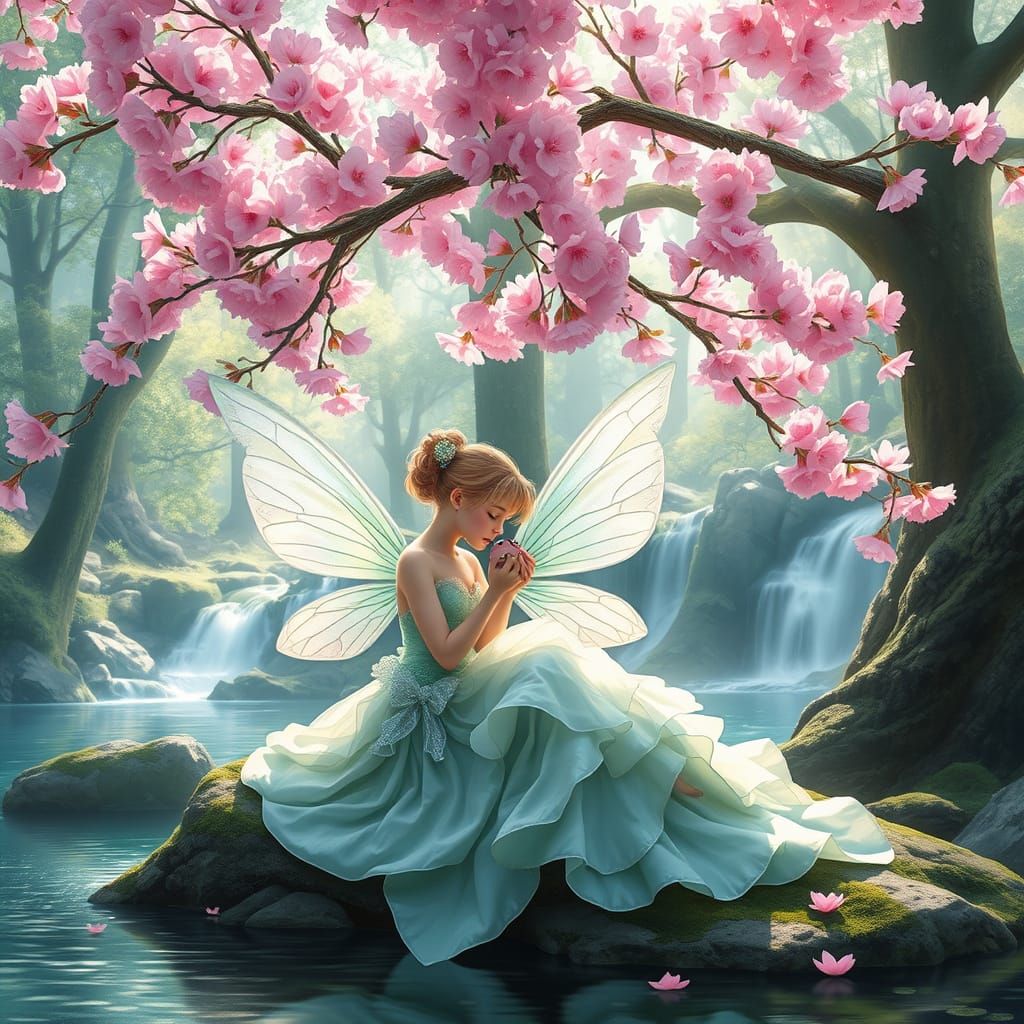 Whimsical Fairy in Cherry Blossom Paradise