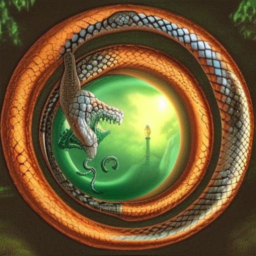 Ouroboros Snake Eating Tail in Crystal Ball