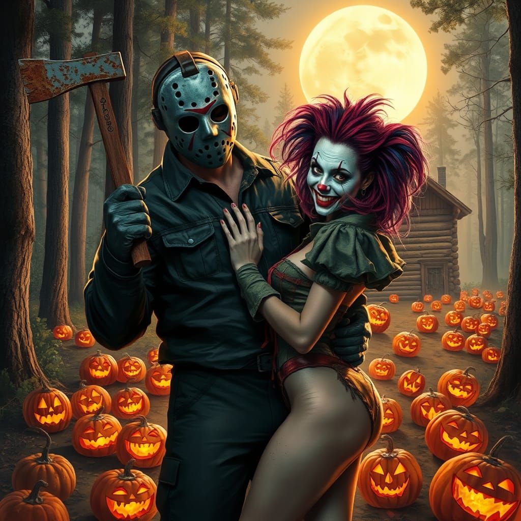 Jason Voorhees and Pennywise in Halloween Woods