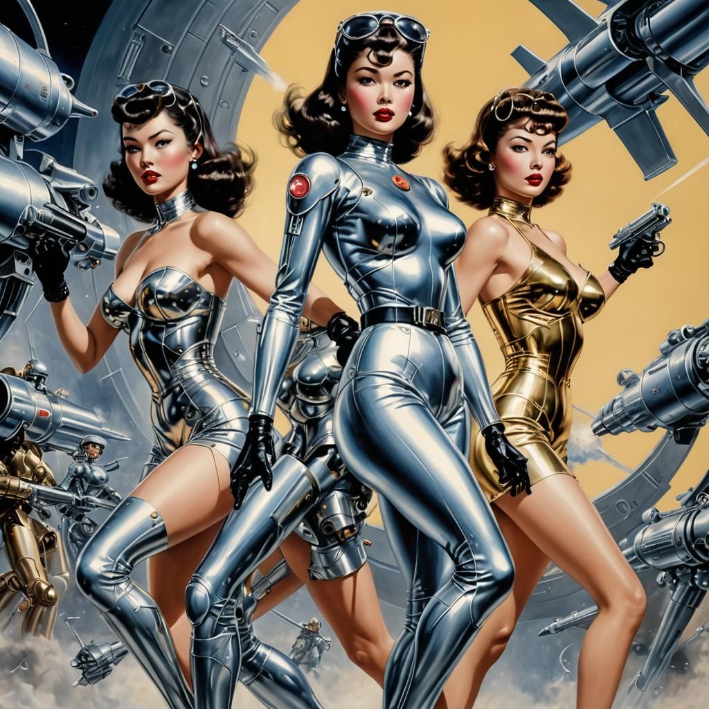 Sci-Fi Action Heroines in Retro Glamour Style