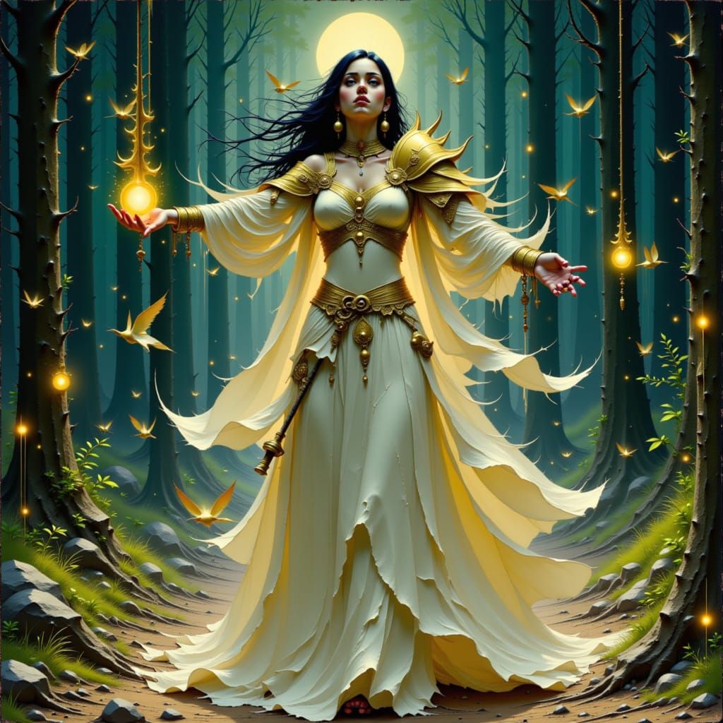 Norse Goddesses in Mystical Forest, in Dark Fantasy Style