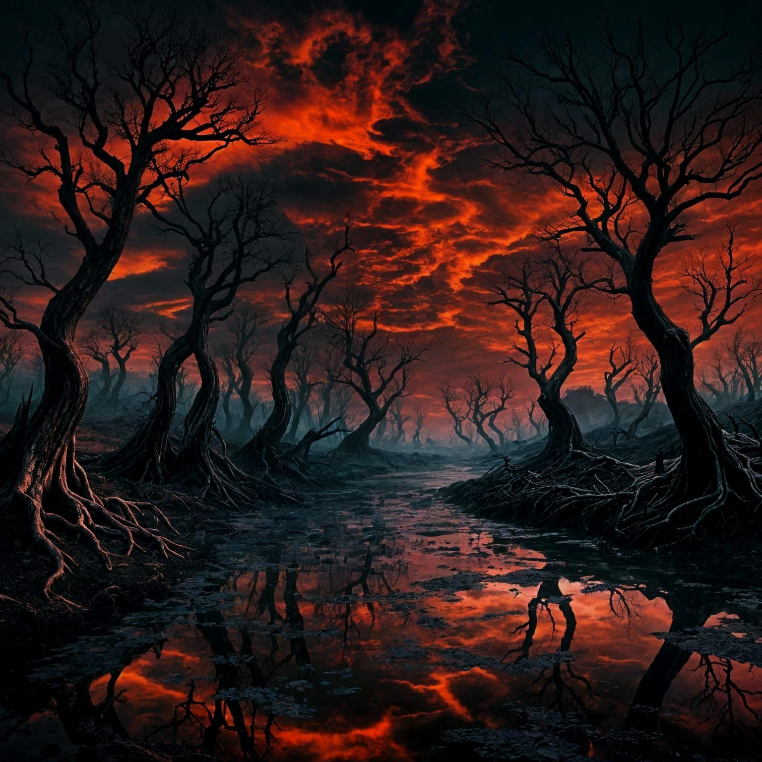 Glitch Horror Landscape of Societal Decay