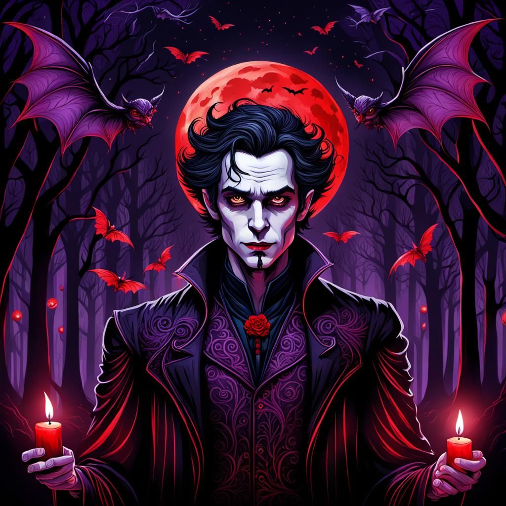 Enchanting Vampire in Dark Forest, Tim Burton Style