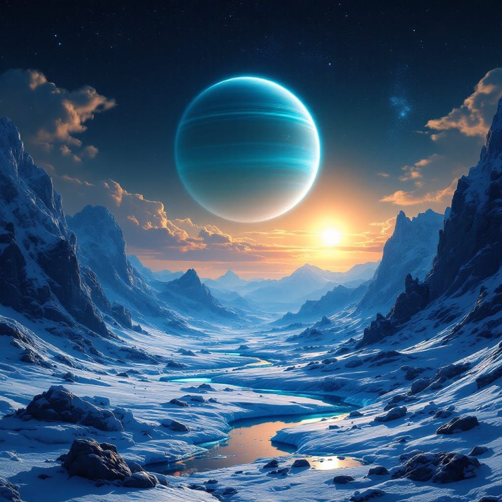 Neptune Rising Above Triton in High-Fantasy Style