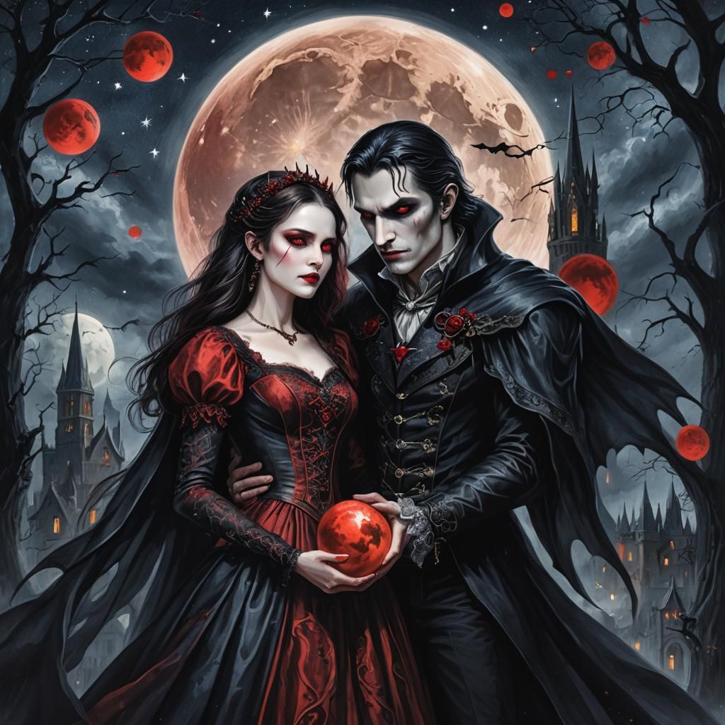 Gothic Vampire Romance Under Red Moon
