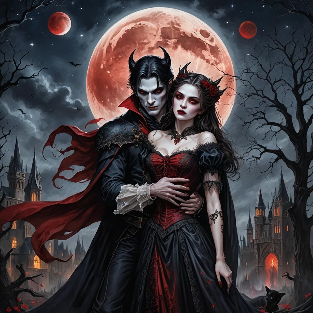 Gothic Vampire Romance Under a Red Moon