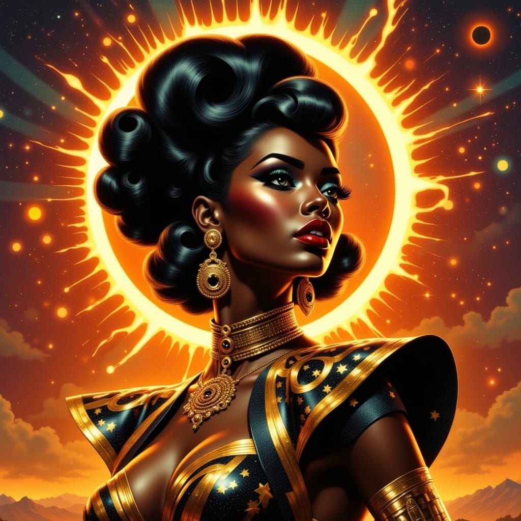 Cosmic Pin-Up Showgirl Devours the Sun