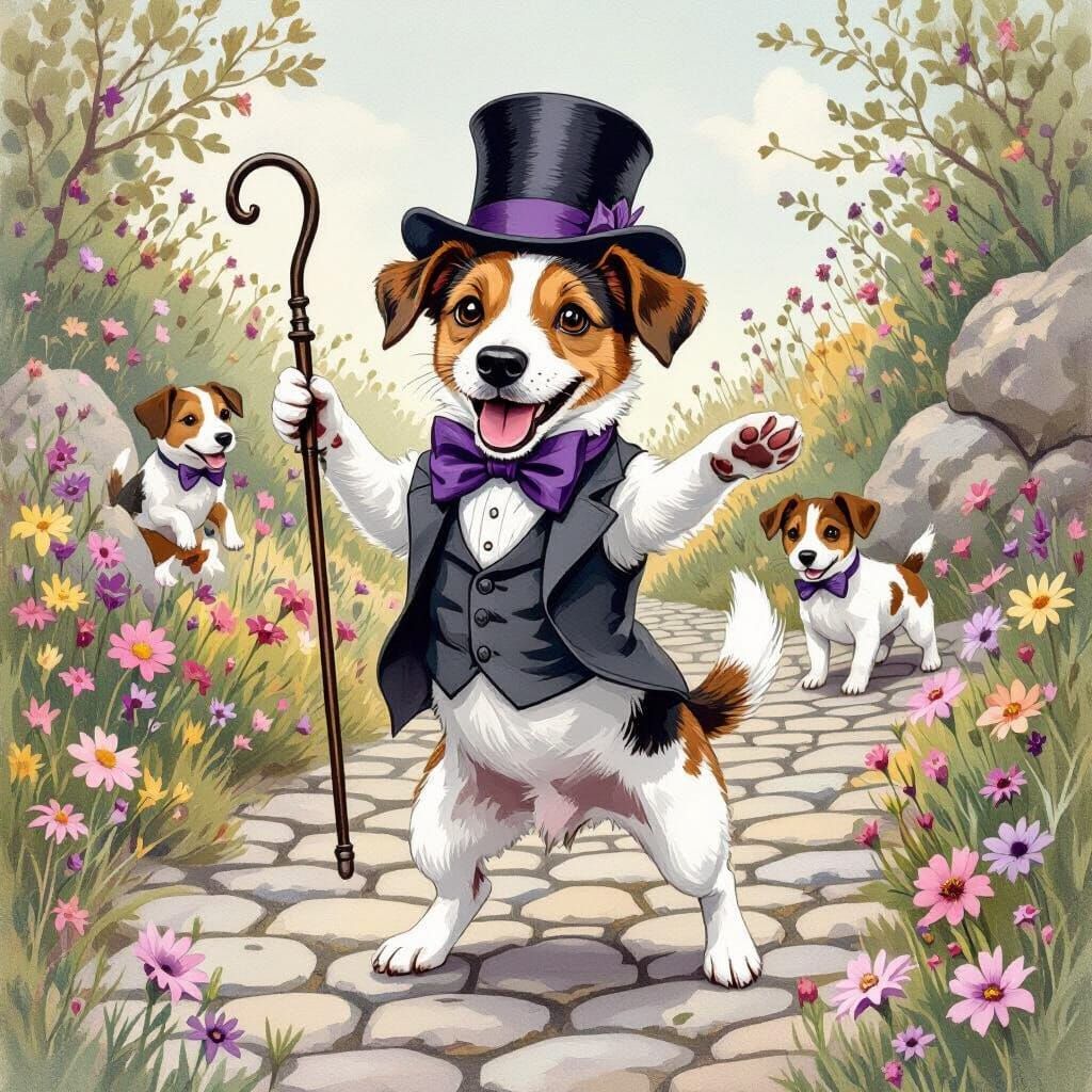 Dancing Jack Russell Terrier in Storybook Style