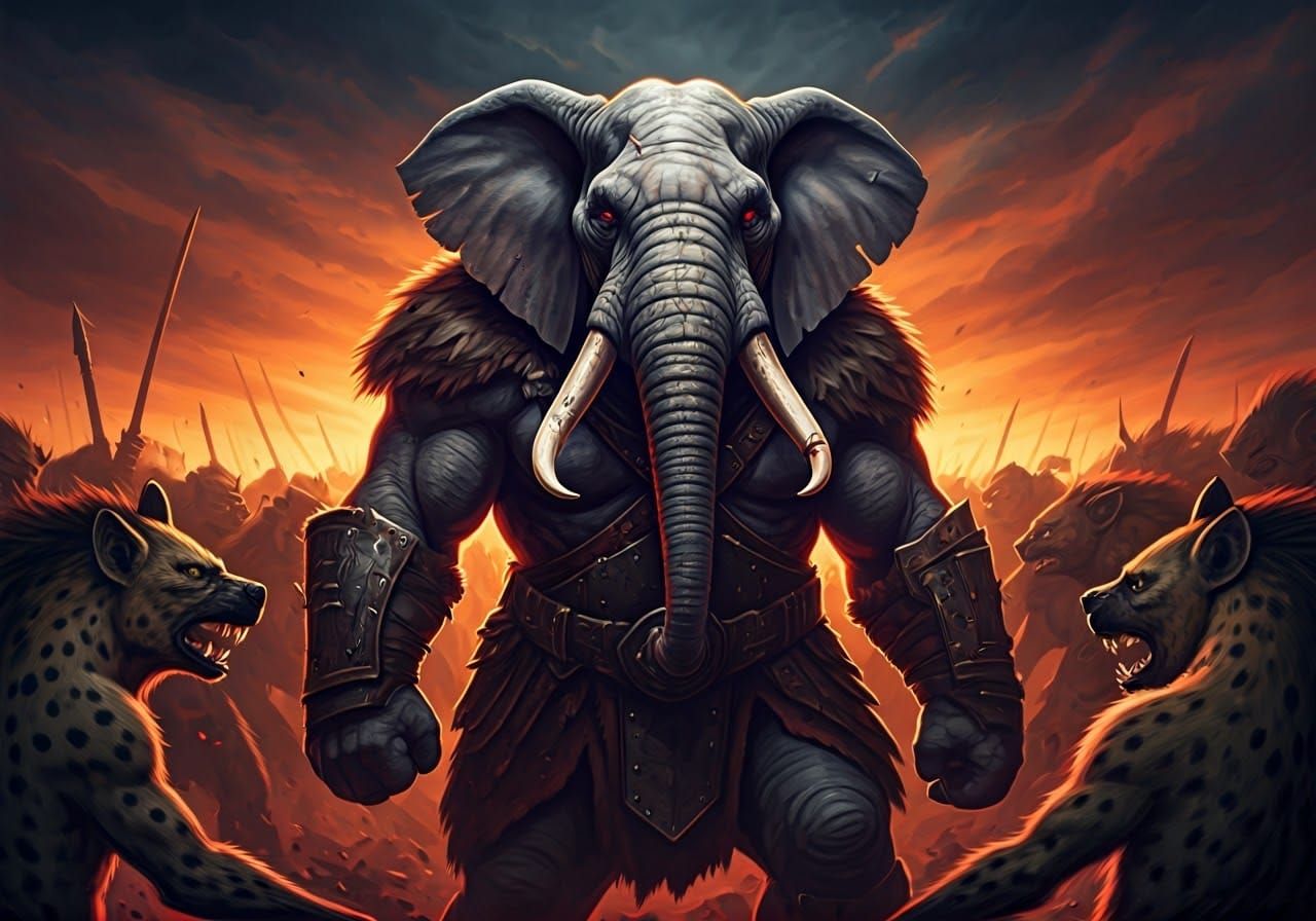 Ferocious Loxodon Barbarian Rages Against Gnolls