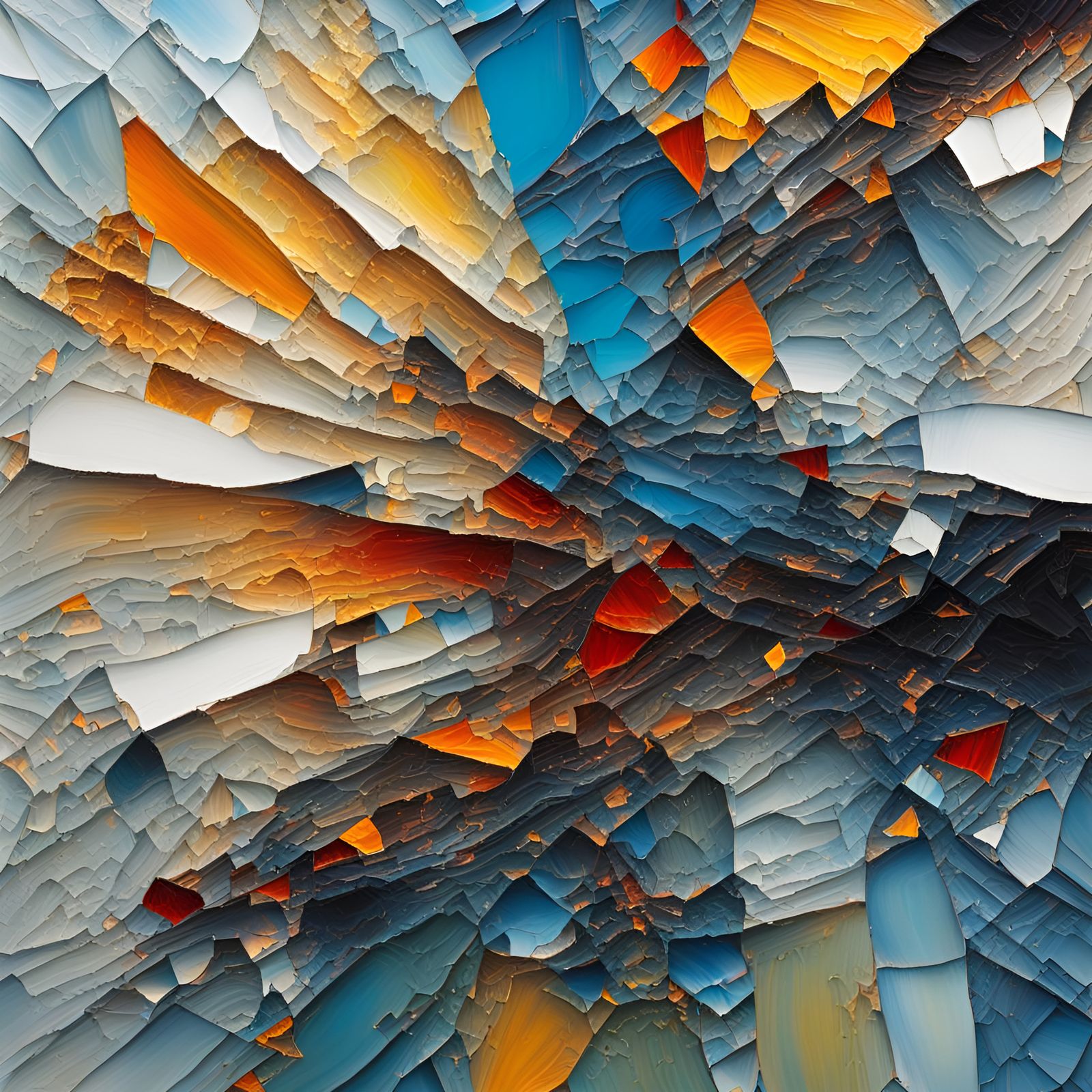 Abstract Oil Paint Art with Shattered Mirror Texture