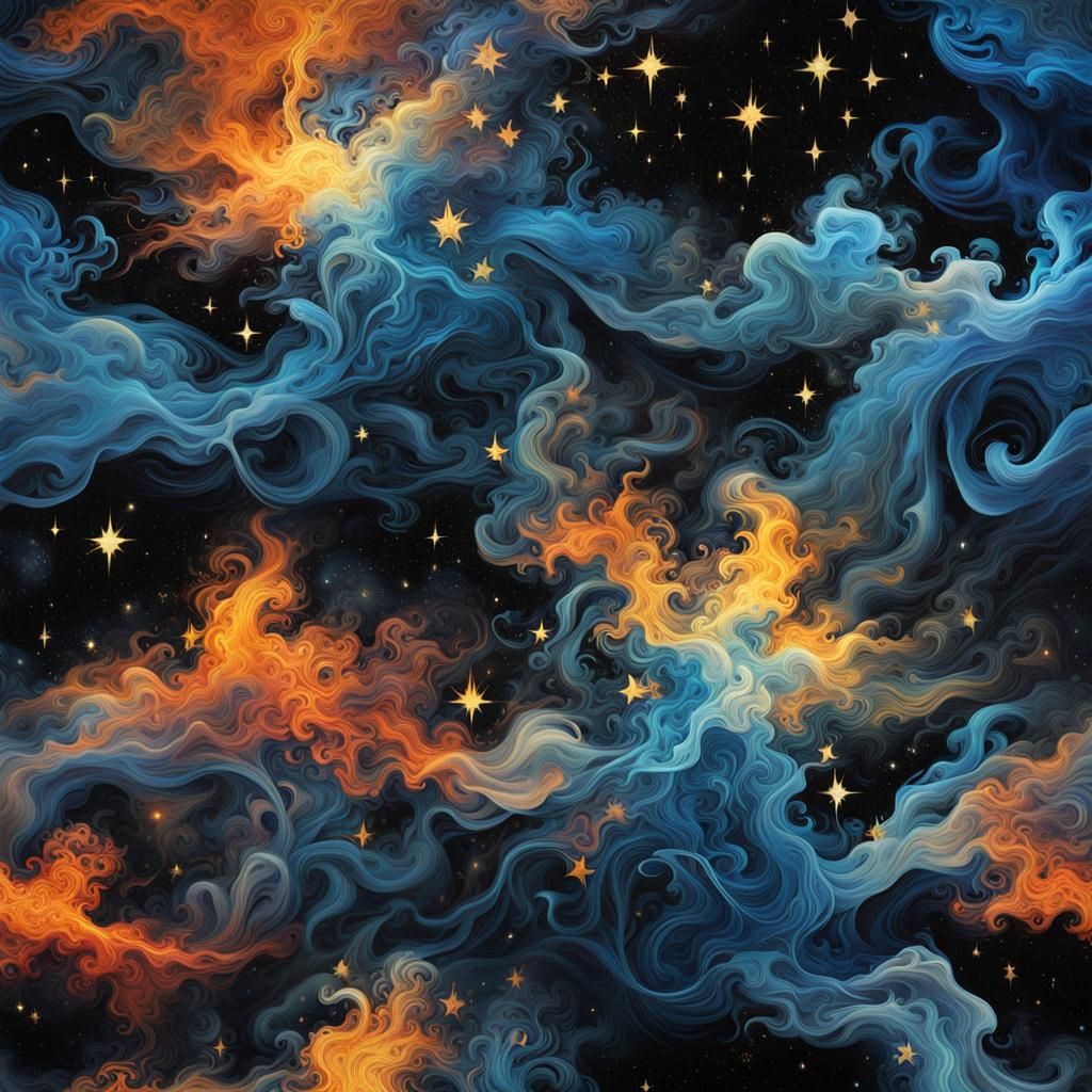 Ethereal Ghosts in Starry Smoke Art Painting