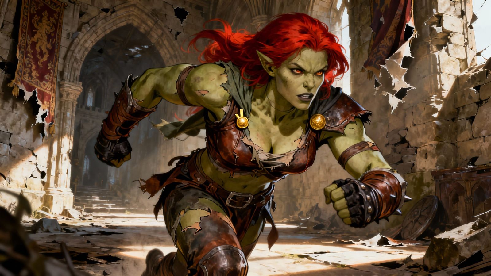 Female Orc Adventurer in Gritty Realistic Style