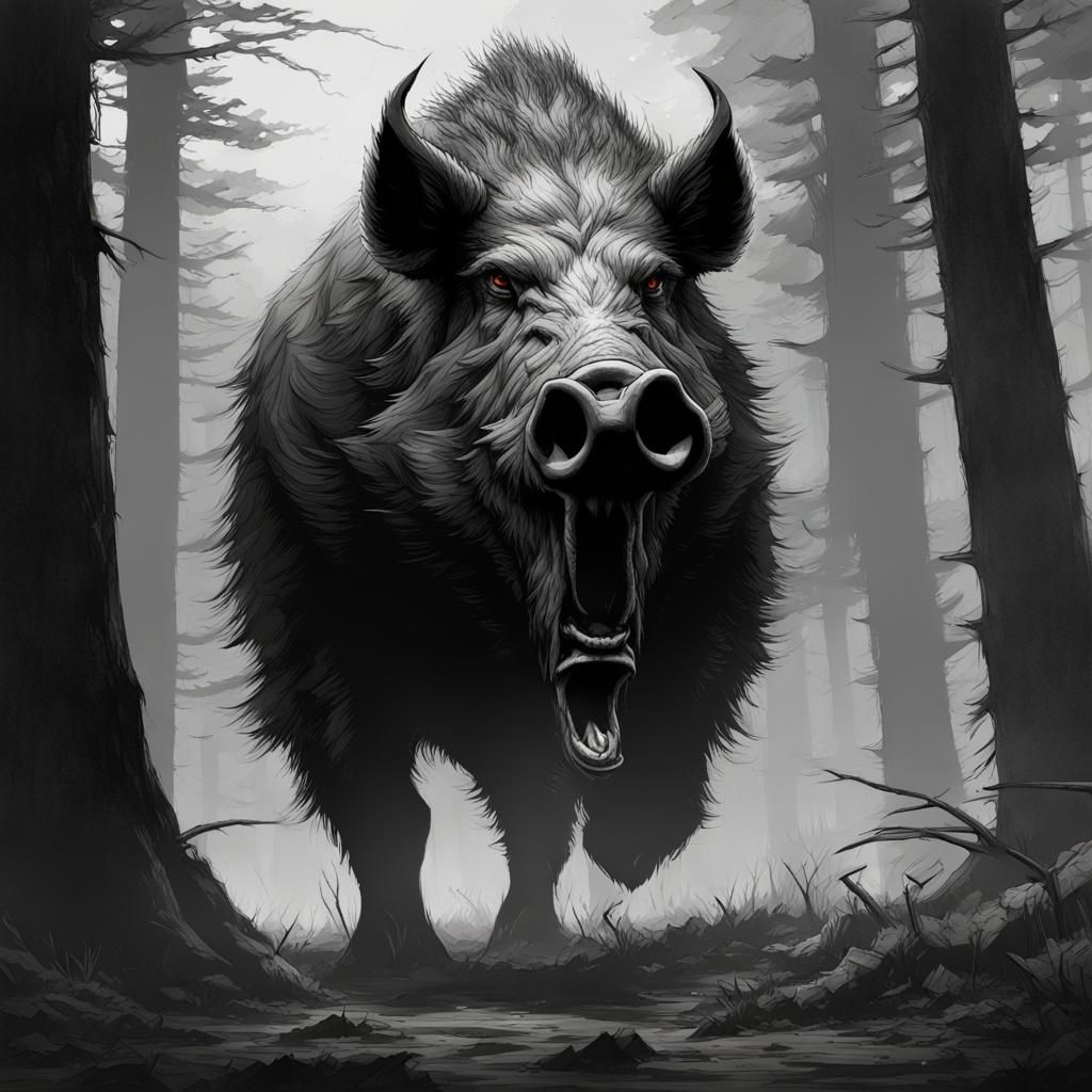 Aggressive Boar Portrait in Dark Fantasy Style