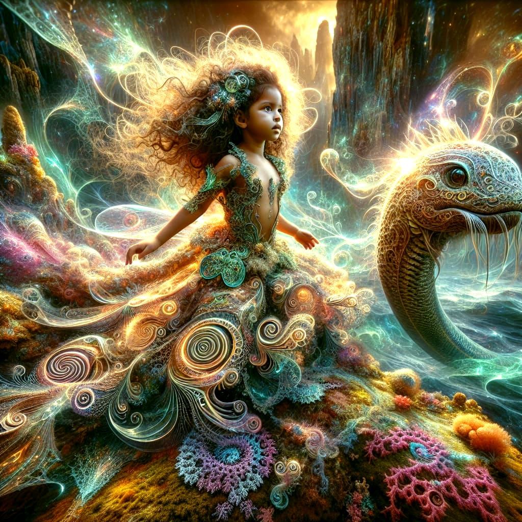 Alien Mermaid and Snake in Surreal Fantasy Art