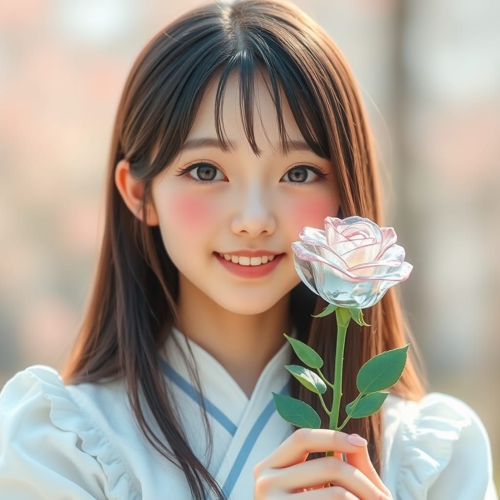 Japanese Girl Holding a Glass Rose