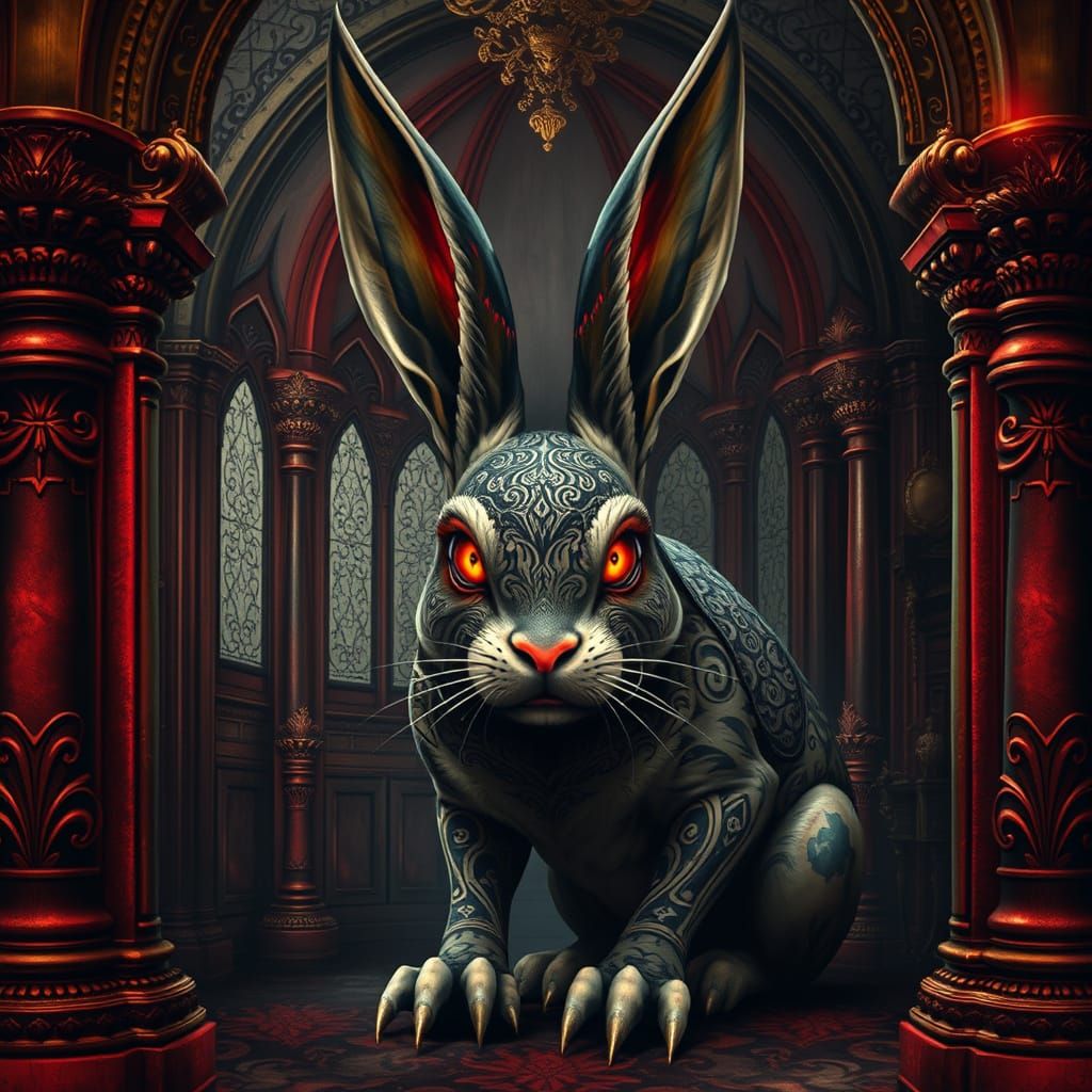 Mysterious Evil Rabbit in Gothic Art Nouveau Setting
