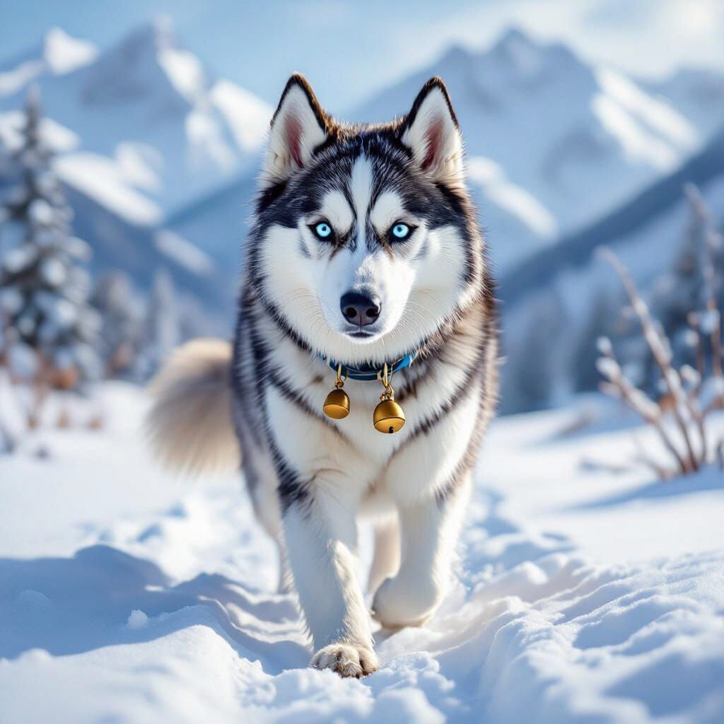 Playful Husky in Snowy Mountains Digital Matte Painting