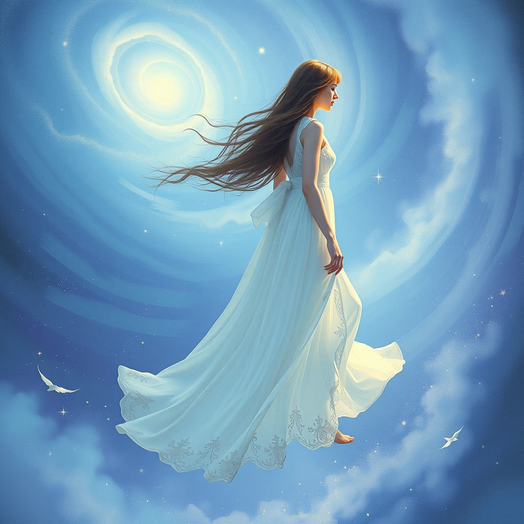 Ethereal Woman Steps into Cosmic Infinity