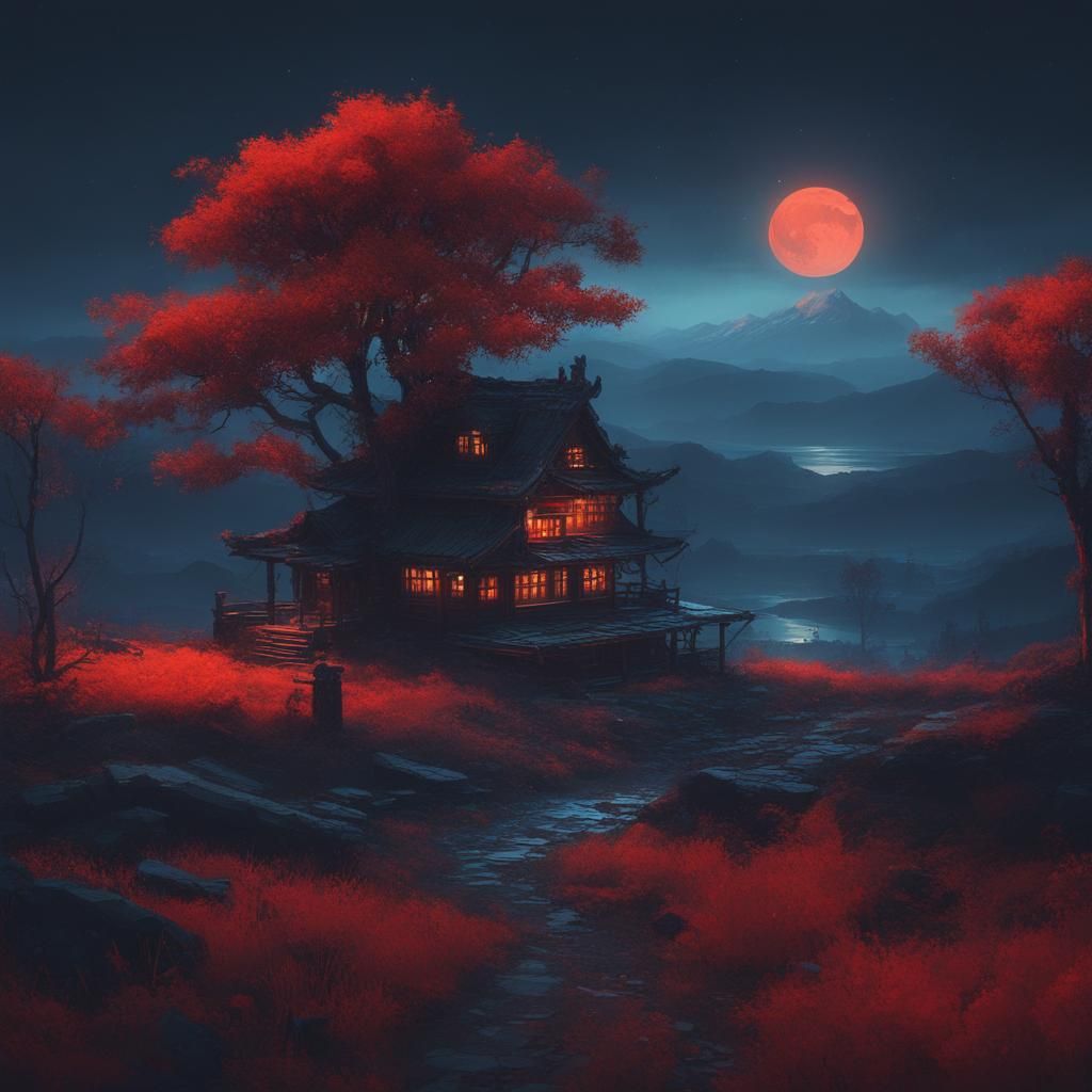 Cinematic Night Landscape with Thick Brush Strokes