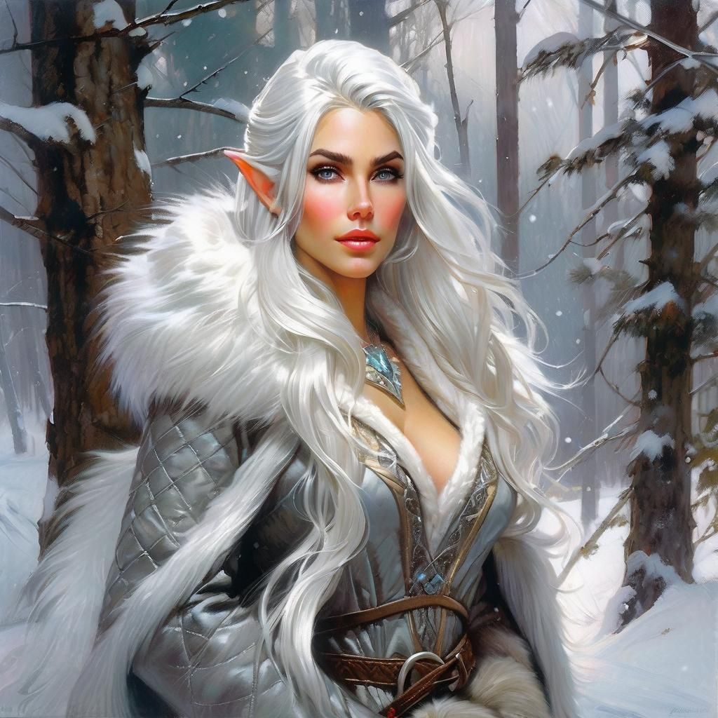 Elven Princess in Snowy Woods, Splash Art Style