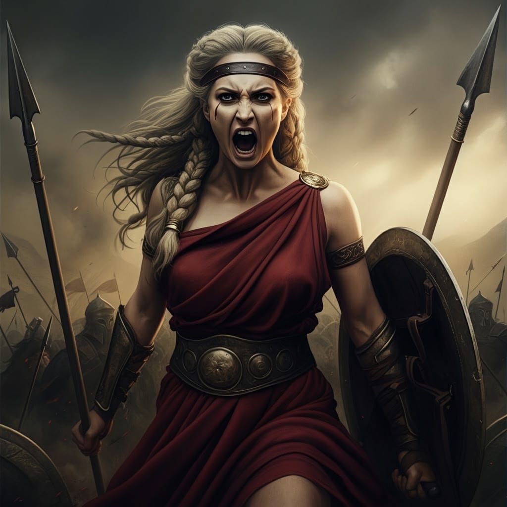 Alala, Greek Goddess of War, on Battlefield
