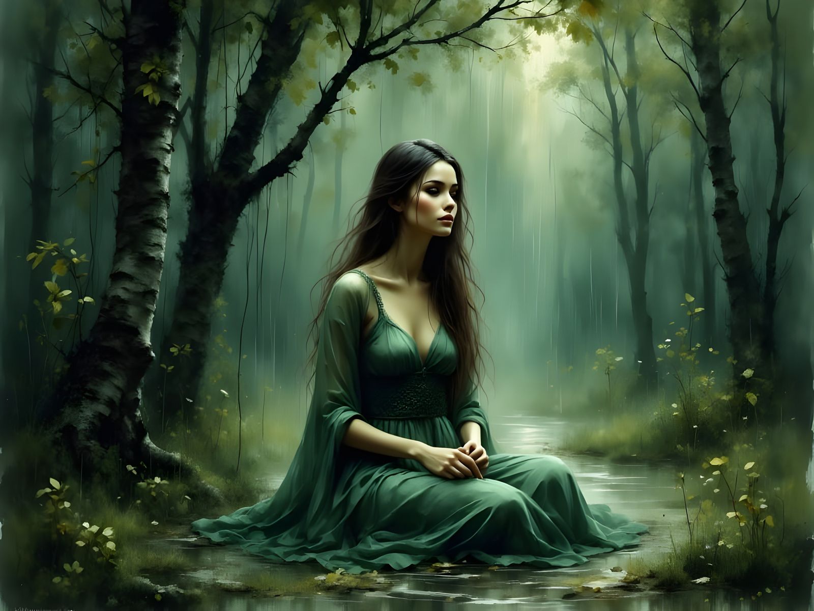 Norse Goddess in Autumn Downpour