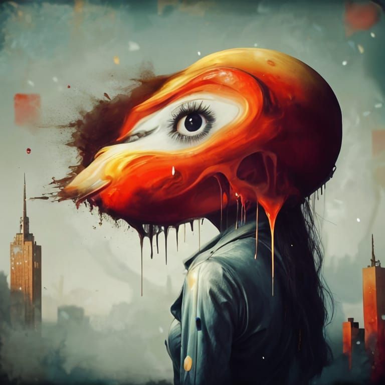 Surreal Horror Art: Woman with Distorted Features