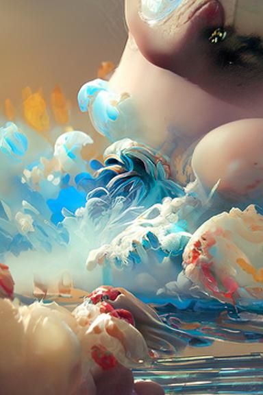 Raging Sea Under Blue Sky: Hyperrealistic Digital Art