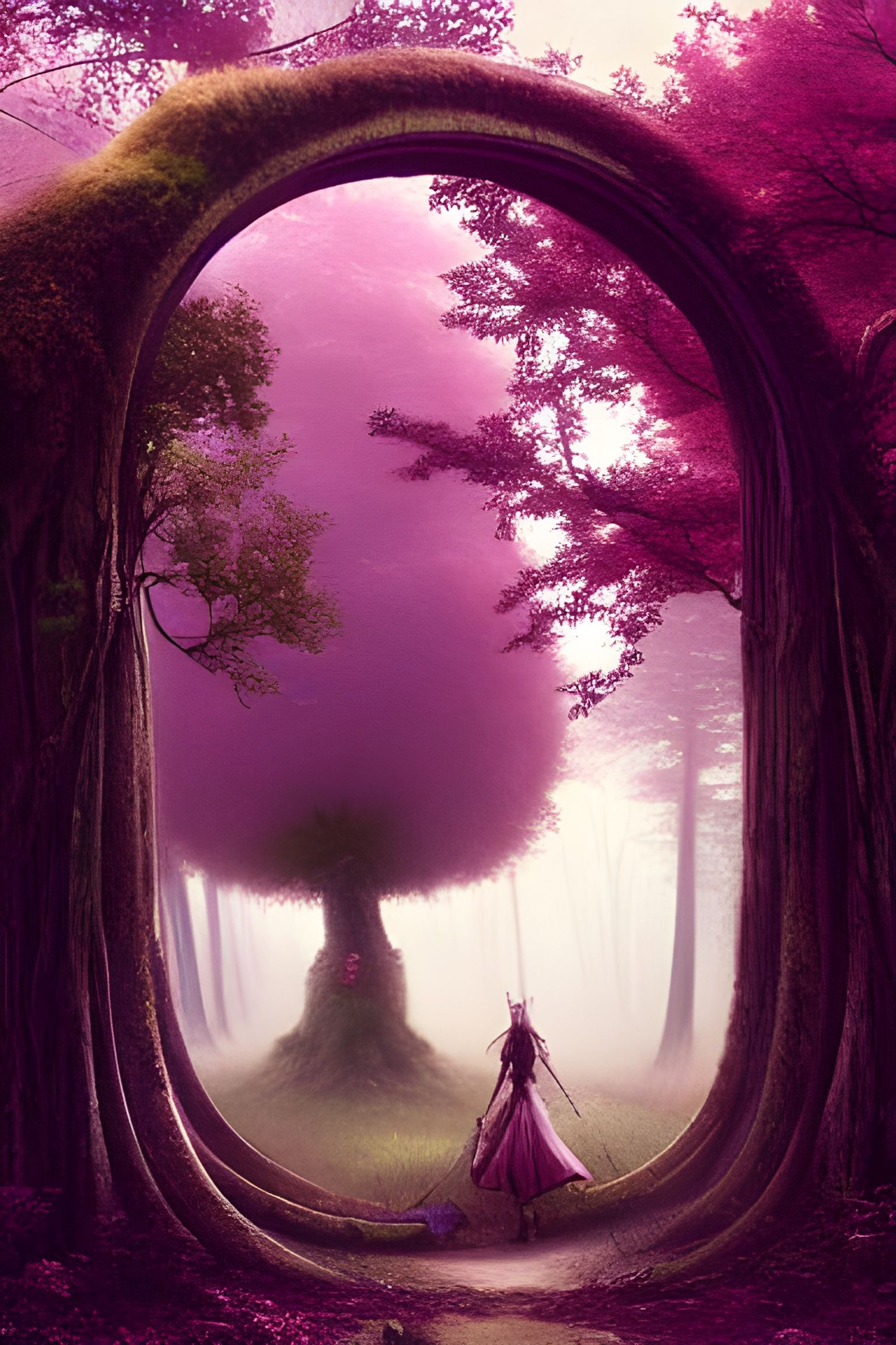 Pink and Purple Wonderland Forest Through Tree Arch